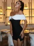 Black and white split mini dress front.webp