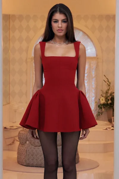 Elegant Sleeveless A-Line Mini Dress – Square Neck Backless Summer Dress for Women