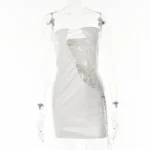 Hollow Out PU Leather Mini Dress Brown.webp