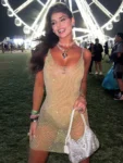 Glitter See-Through Mini Dress Festival Look