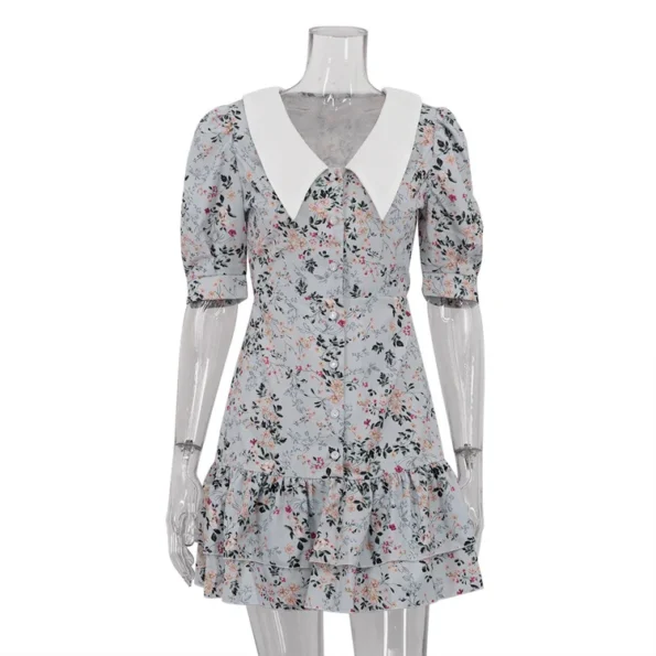 elegant floral mini dress light blue with vintage florals