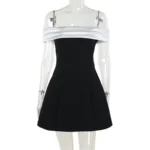 Black and white A-line mini dress front view.webp