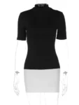 Half high collar patchwork mini dress