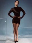Velvet Long Sleeve Sexy Mini Dress Front