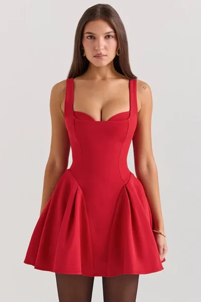 Spaghetti strap backless mini dress front view