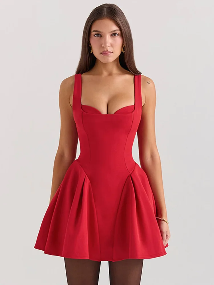 Spaghetti strap backless mini dress front view