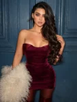 Velvet strapless backless bodycon mini dress.webp