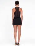 Black mesh ruched bodycon mini dress.webp