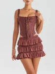 Mozision Elegant Sexy Skirt Two Piece Set For Women Fashion Sleeveless Crop Top And Mini Skirt Ladies Club Party Sexy Skirt Sets