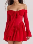 Red flare sleeve mini dress front