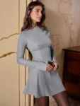 Gray Long Sleeve High Waist Mini Dress.webp