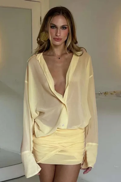 long sleeve turn-down collar shirt mini dress