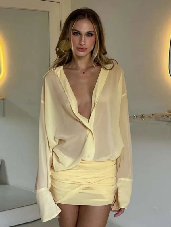 long sleeve turn-down collar shirt mini dress