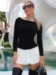 Patchwork black and white long sleeve mini dress