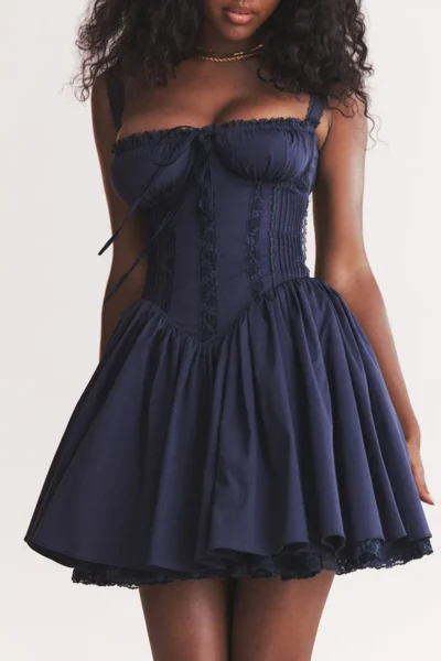 navy corset mini dress vintage style outdoors
