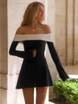 Elegant Off-Shoulder Mini Dress – Chic & Feminine Style