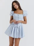 Blue Puff Sleeve Mini Dress.webp
