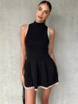 Black sleeveless half high collar mini dress.webp
