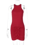 Four Bows Ruched Mini Dress Red
