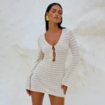 Knitted Beach Dress White Front View.webp
