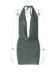 Halter Deep V Mini Dress Front