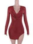 Black Sparkle V Neck Side Slit Mini Dress.webp