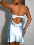 Mozision Satin Sexy Backless Mini Dress Women Robe Fashion Strapless Sleeveless Bodycon Night Club Party Short Dresses Vestido