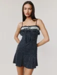 Mozision Spaghetti Strap Polka Dot Mini Dress For Women Robe Contrast Color Off-shoulder Sleeveless Backless Club Party Dress