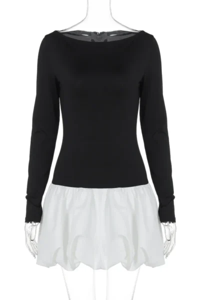 Patchwork long sleeve mini dress on mannequin