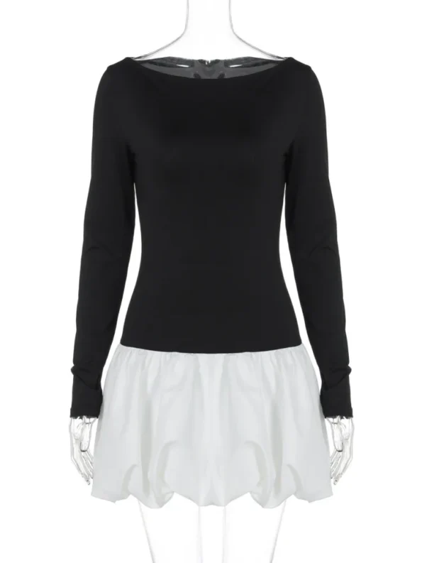 Patchwork long sleeve mini dress on mannequin