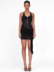 Black mesh ruched bodycon mini dress.webp