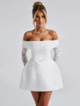 Off-Shoulder Lace Long Sleeve Mini Dress