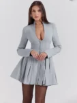 Gray Long Sleeve Pleated Mini Dress.webp