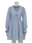 Pink plaid bow collar midi dress.webp