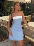 Strapless Off-Shoulder Patchwork Mini Dress