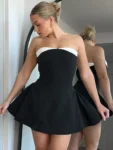 Black and White Strapless Mini Dress.webp