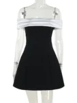 Black and white A-line mini dress front view.webp