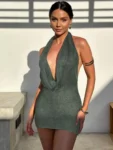 Halter Deep V Mini Dress Front