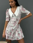 Vintage White Floral Dress – Puff Sleeve & Ruffled Hem Elegant Outfit