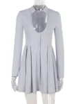 Gray Long Sleeve Pleated Mini Dress.webp