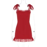Front view of red ruffle mini dress.webp