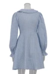 Pink plaid bow collar midi dress.webp