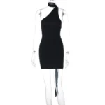 Halter black ruched mini dress front.webp