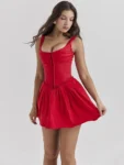 Red Square Neck Corset Mini Dress.webp