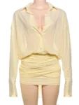 long sleeve turn-down collar shirt mini dress.webp