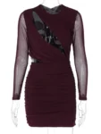Wine Red Hollow Out Sheer Mini Dress Front