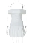 White off-shoulder ruched mini dress.webp