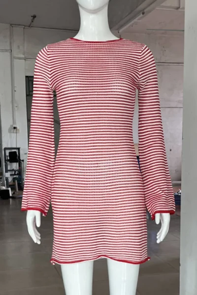 Striped knit mini dress pink on mannequin