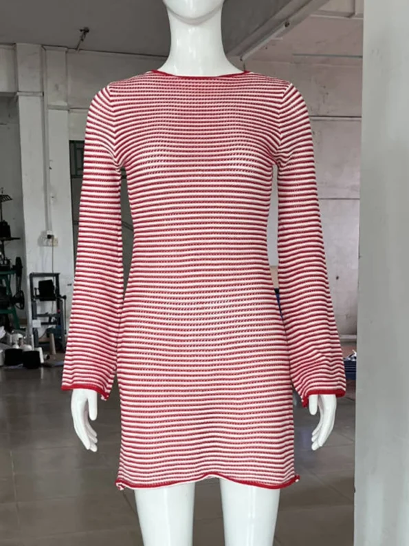 Striped knit mini dress pink on mannequin