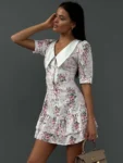 Vintage White Floral Dress – Puff Sleeve & Ruffled Hem Elegant Outfit